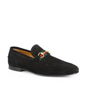 Gucci Black Leather Horsebit Loafers Slip-On